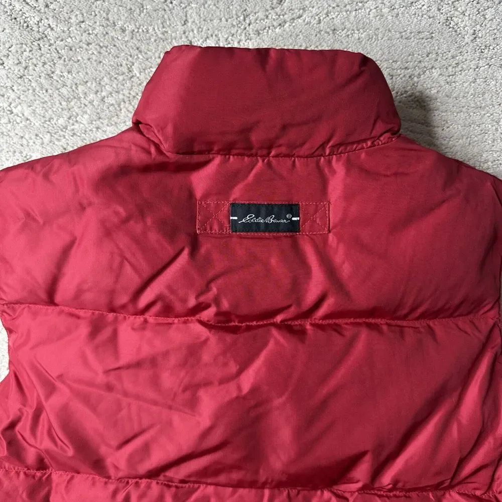 Women's Eddie Bauer Size Small Red Puffer Goose Down Full‎ Zip Vest